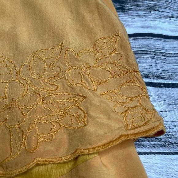 Abbeline Tiered Floral Embroidered Light Tank Top XS Extra Small Mustard Yellow - Picture 6 of 10